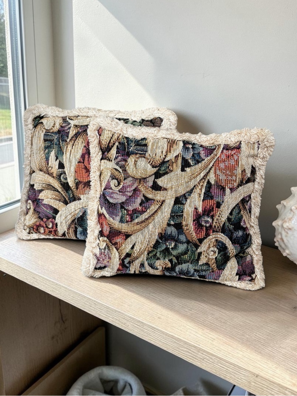 Floral Tapestry Accent Pillows - Multi/Beige Set of 2
